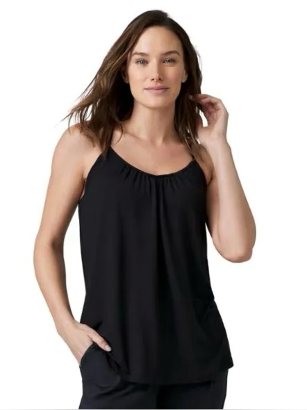 CAROLE LITTLE Sz L~BLACK RACERBACK TANK TOP~PERFECT LAYER UNDER CARDIGAN JACKET